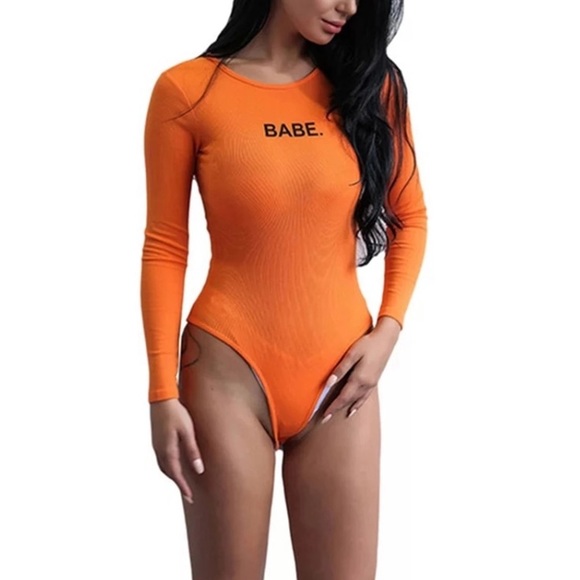 “BABE” Hot Orange Bodysuit - Picture 2 of 8